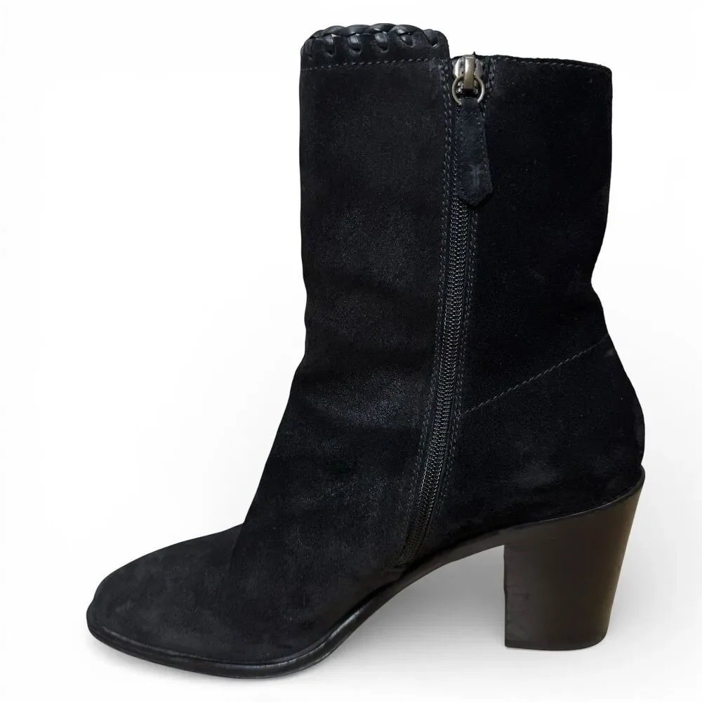 Frye Giovanna Suede Boots Sz 10 Block Heel Rodeo Leather Black Boho Western 3”